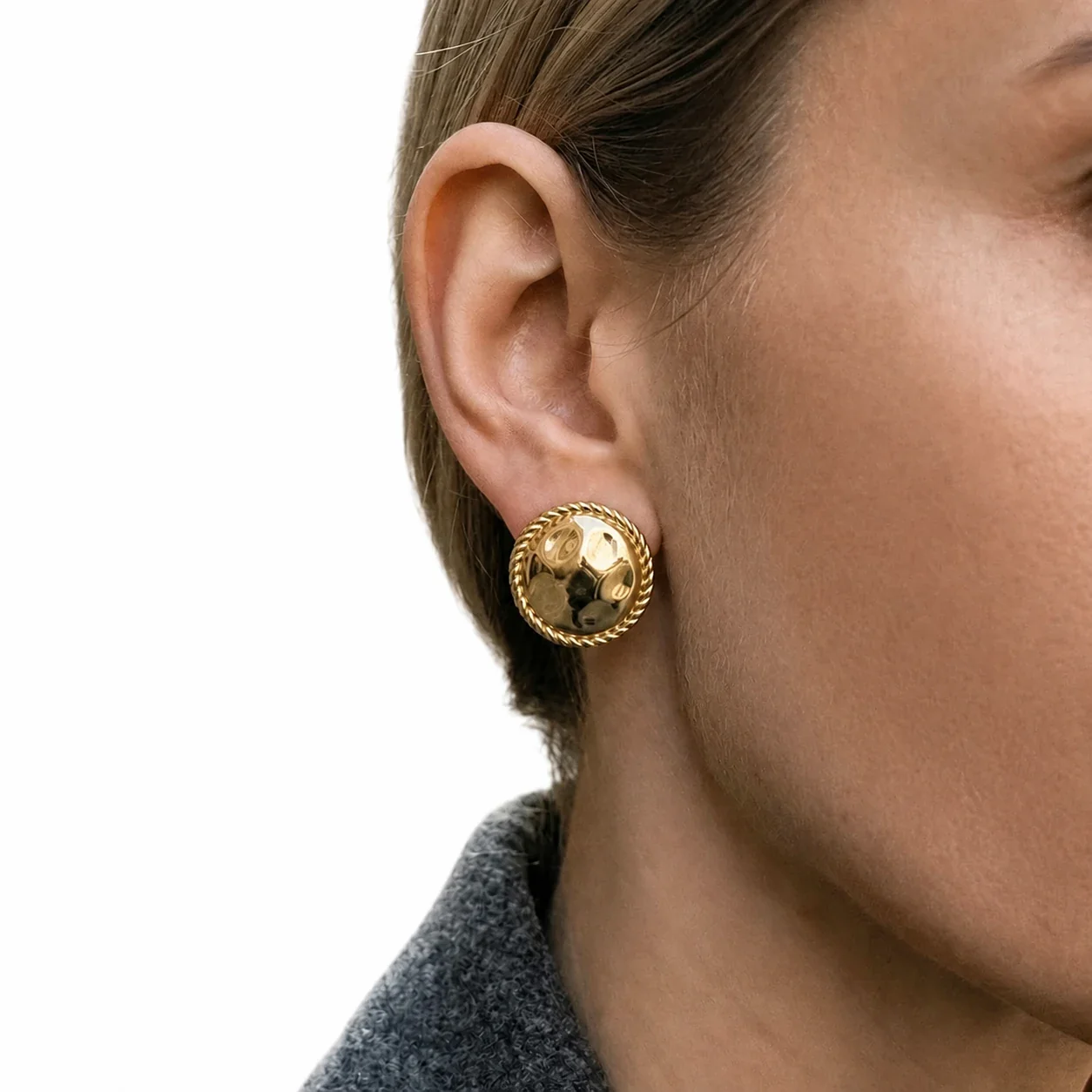 Sculptural 18K Gold-Plated Hammered Dome Stud Earrings