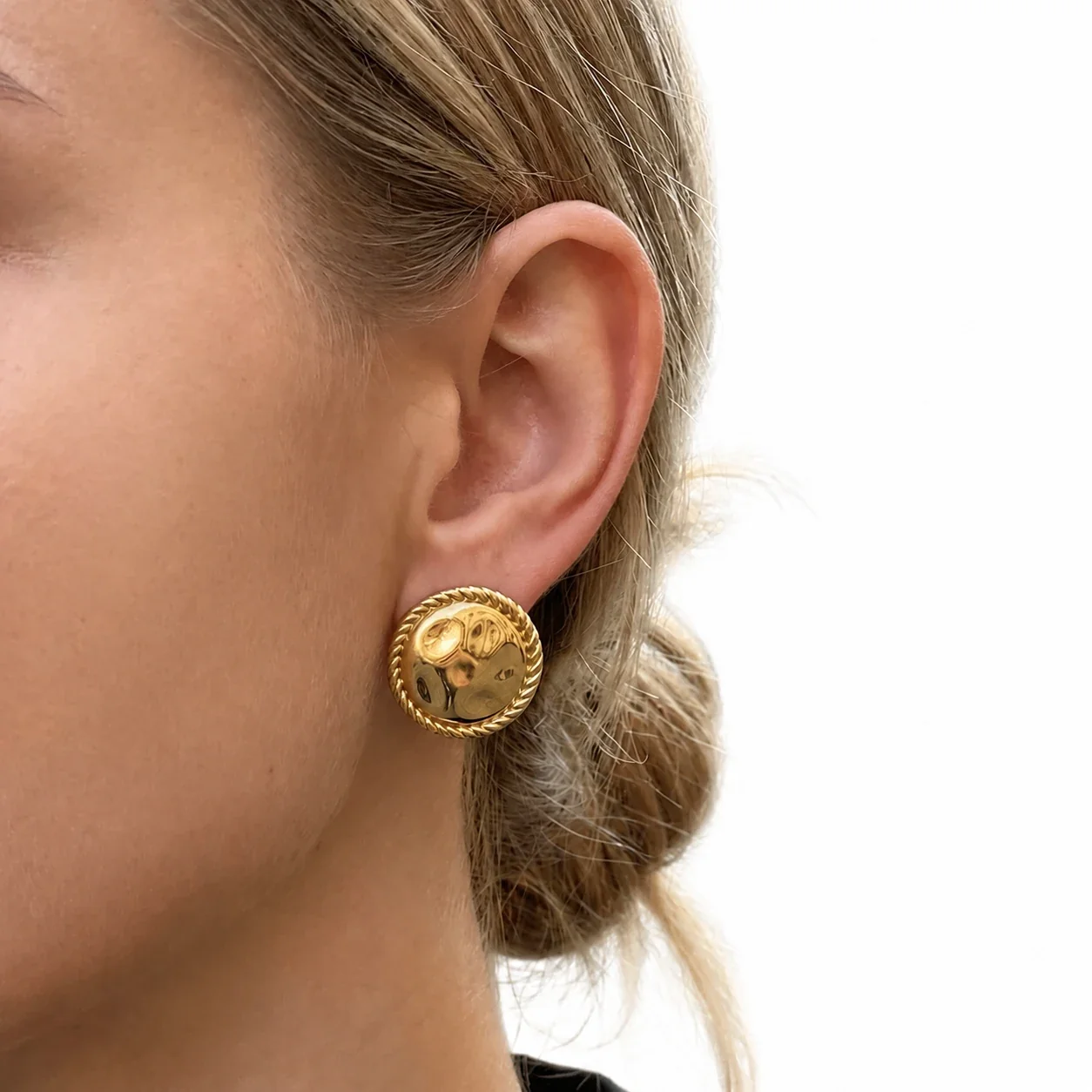 Sculptural 18K Gold-Plated Hammered Dome Stud Earrings