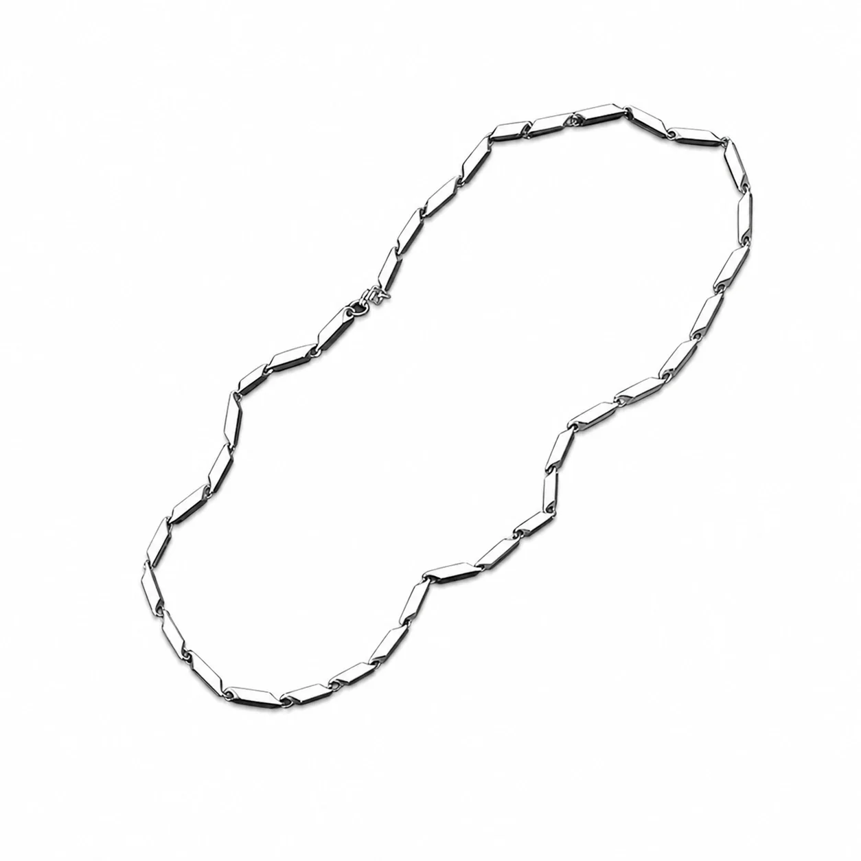 Angular Stainless Steel Silver-Tone Diamond Link Necklace