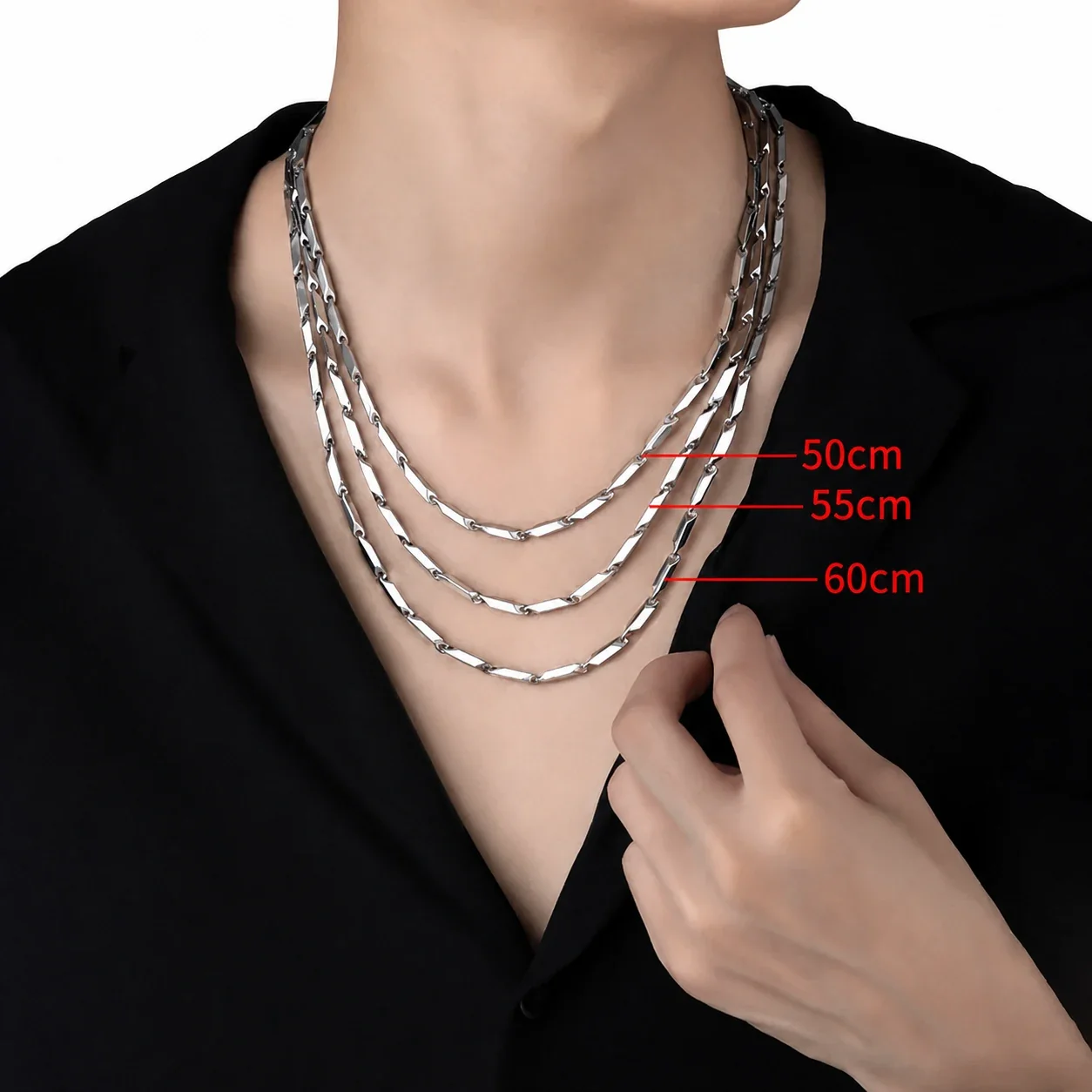 Angular Stainless Steel Silver-Tone Diamond Link Necklace