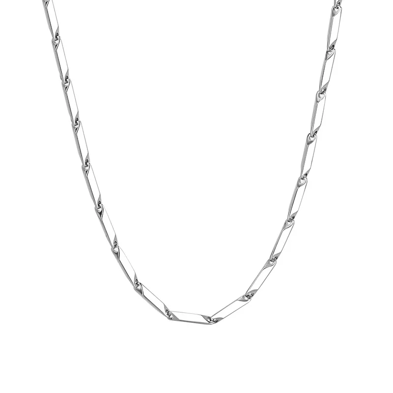 Angular Stainless Steel Silver-Tone Diamond Link Necklace