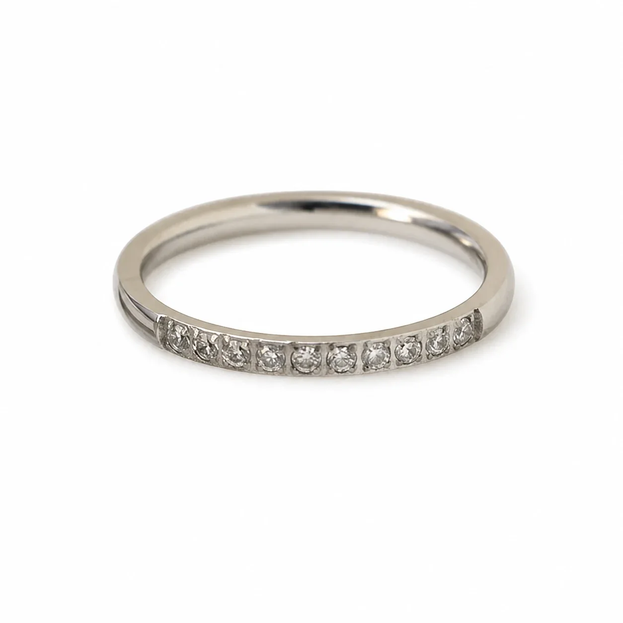 Slim 316 Stainless Steel Channel-Set Crystal Band Ring