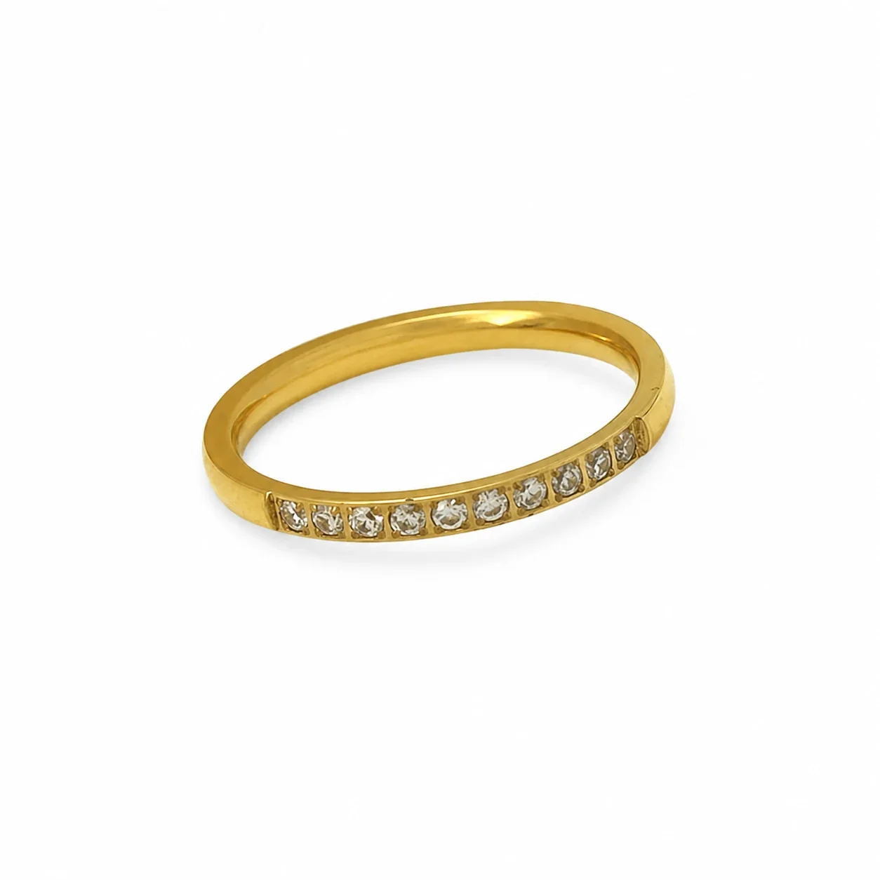 Slim 316 Stainless Steel Channel-Set Crystal Band Ring