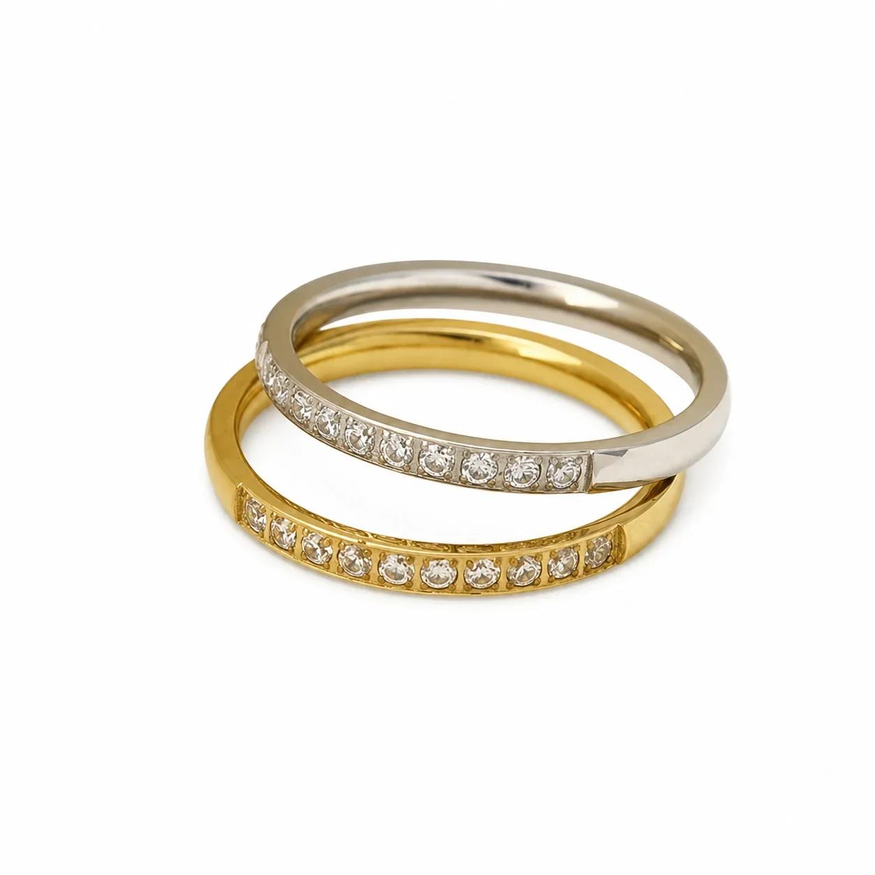 Slim 316 Stainless Steel Channel-Set Crystal Band Ring