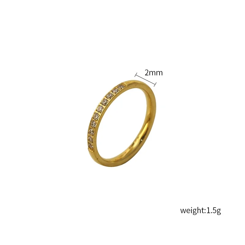 Slim 316 Stainless Steel Channel-Set Crystal Band Ring - Gold