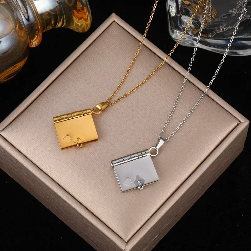 Love Letter Locket Necklace with Heart Cutout, Stainless Steel