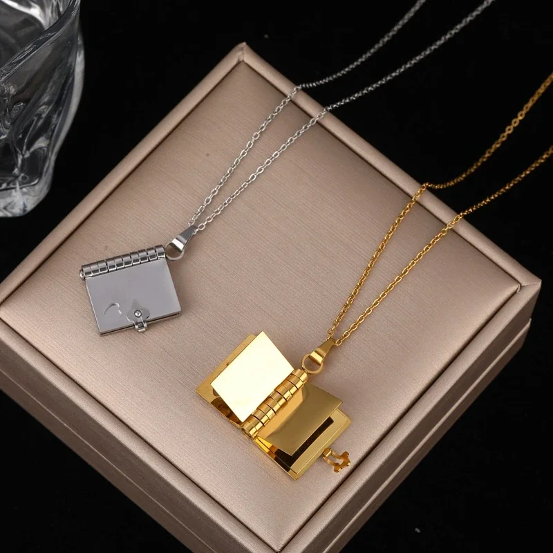 Love Letter Locket Necklace with Heart Cutout, Stainless Steel