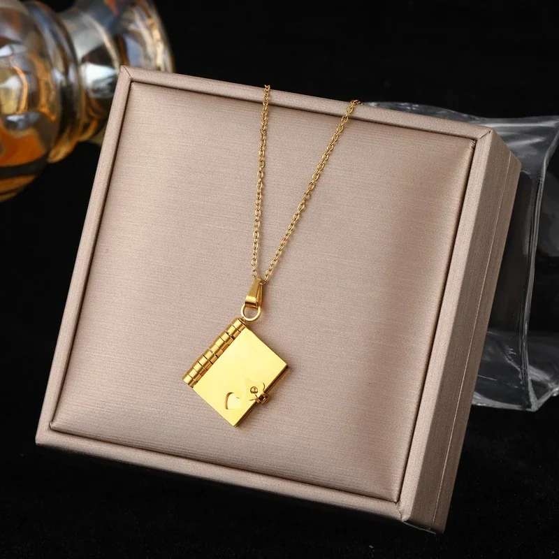 Love Letter Locket Necklace with Heart Cutout, Stainless Steel