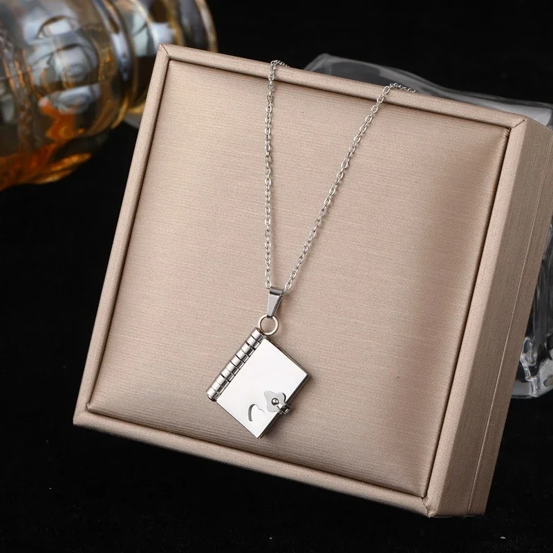 Love Letter Locket Necklace with Heart Cutout, Stainless Steel