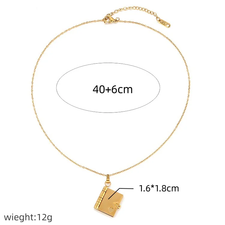 Love Letter Locket Necklace with Heart Cutout, Stainless Steel - Dimensions