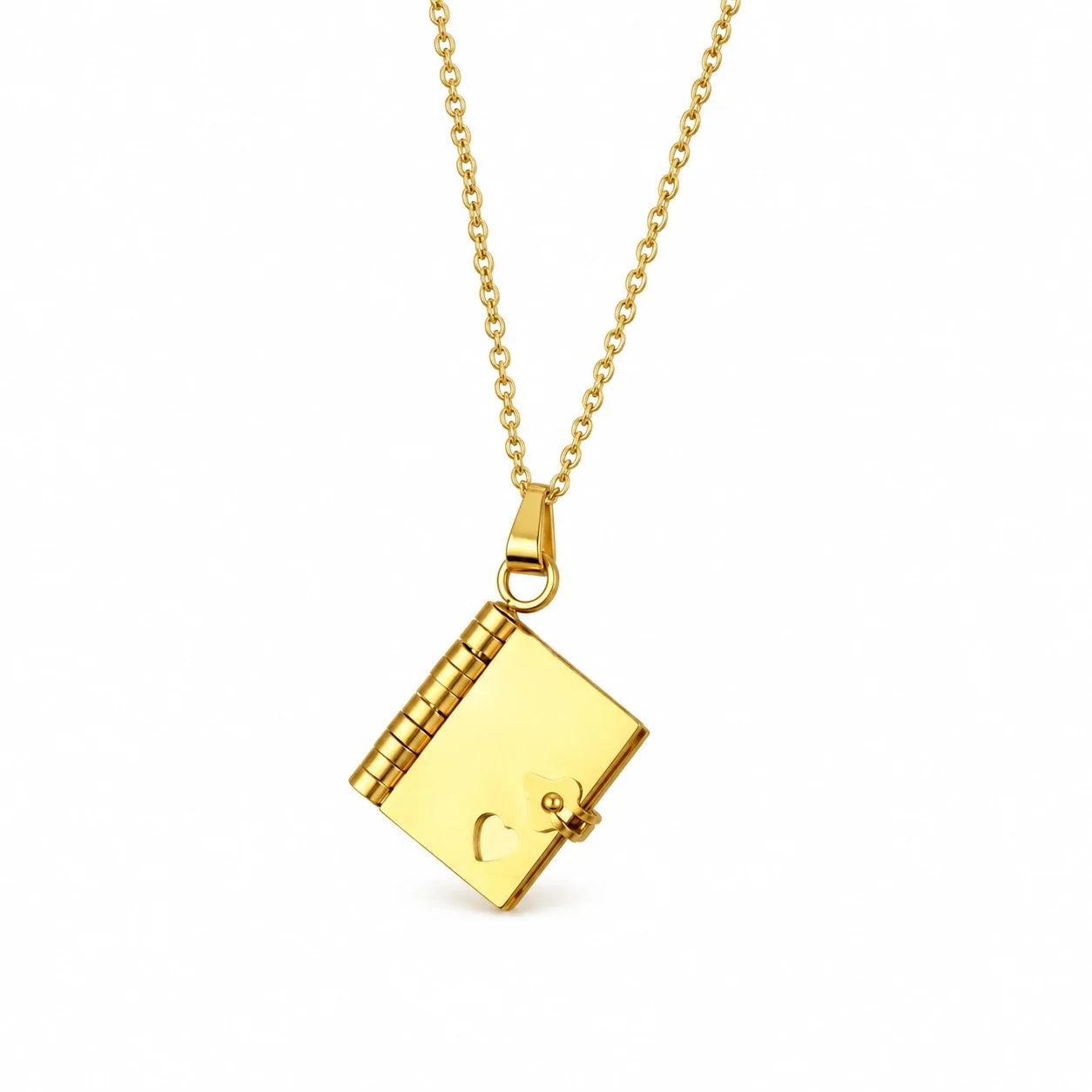 Love Letter Locket Necklace with Heart Cutout, Stainless Steel - Gold