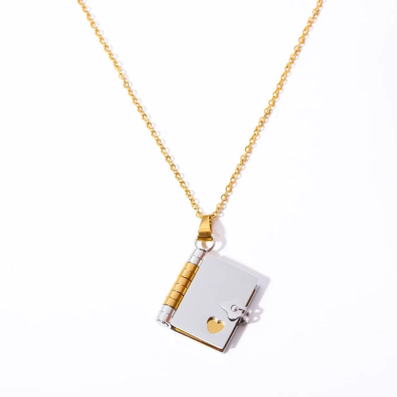 Love Letter Locket Necklace with Heart Cutout, Stainless Steel - Two-Tone