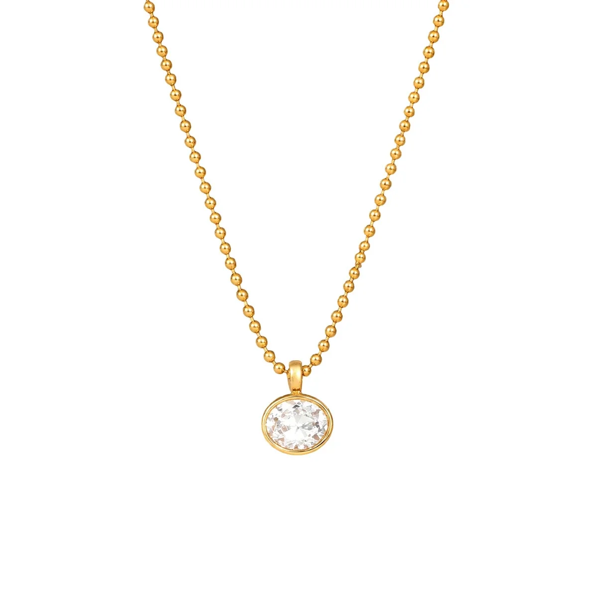 Halsketting met hanger, kralenketting en ronde CZ, verguld met 18K goud