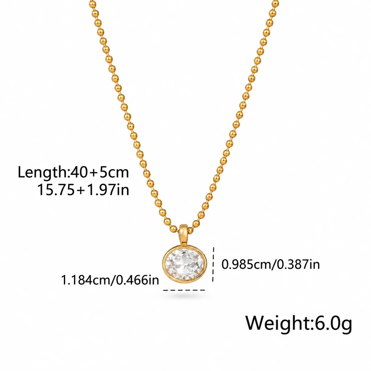 Halsketting met hanger, kralenketting en ronde CZ, verguld met 18K goud productfoto