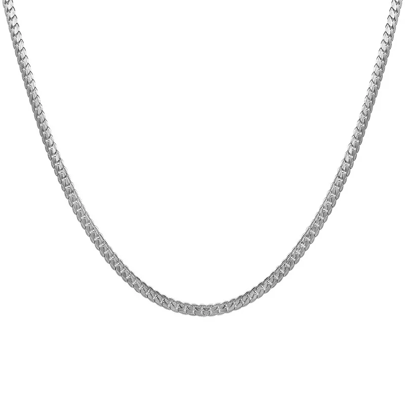 Textured Stainless Steel Silver-Tone Cuban Chain Necklace
