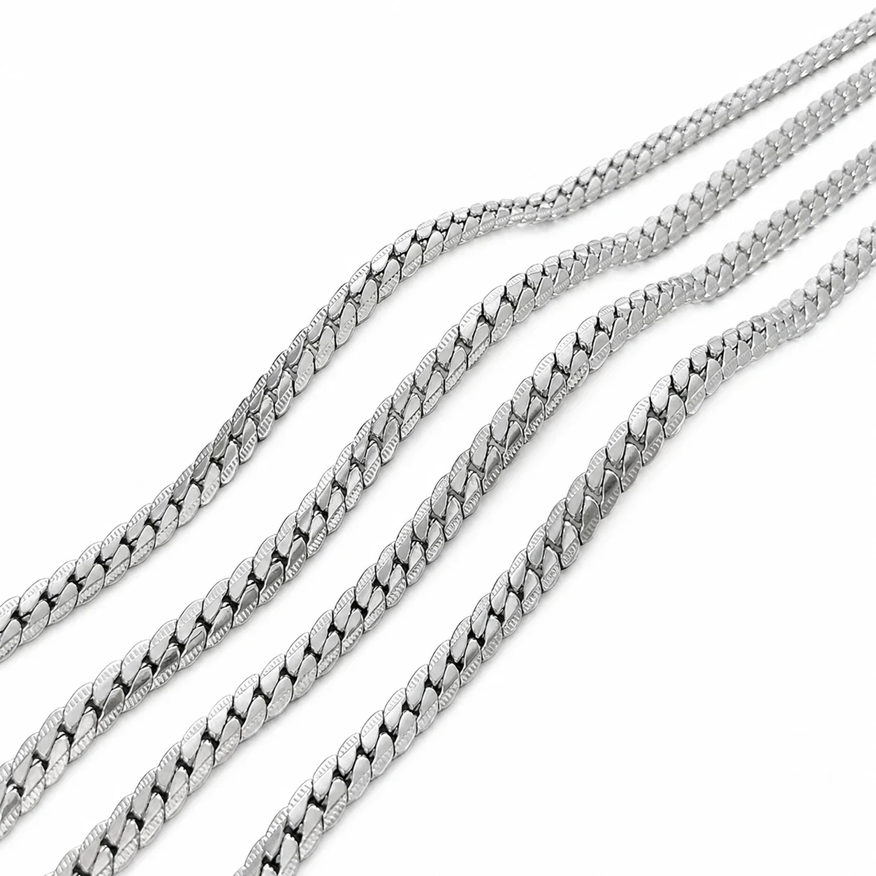 Textured Stainless Steel Silver-Tone Cuban Chain Necklace