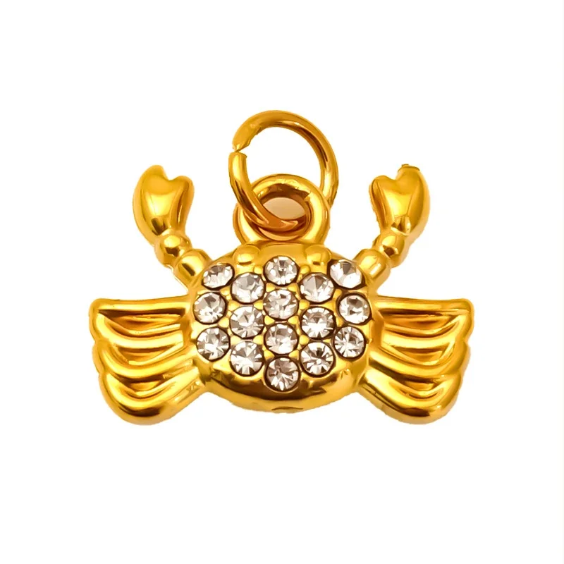 Playful Gold-Plated Stainless Steel Crystal Crab Pendant