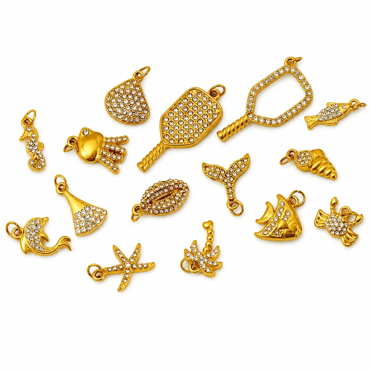 Playful Gold-Plated Stainless Steel Crystal Crab Pendant