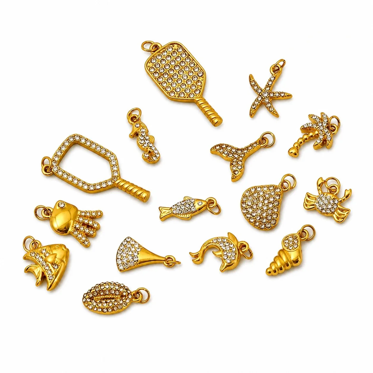 Playful Gold-Plated Stainless Steel Crystal Crab Pendant