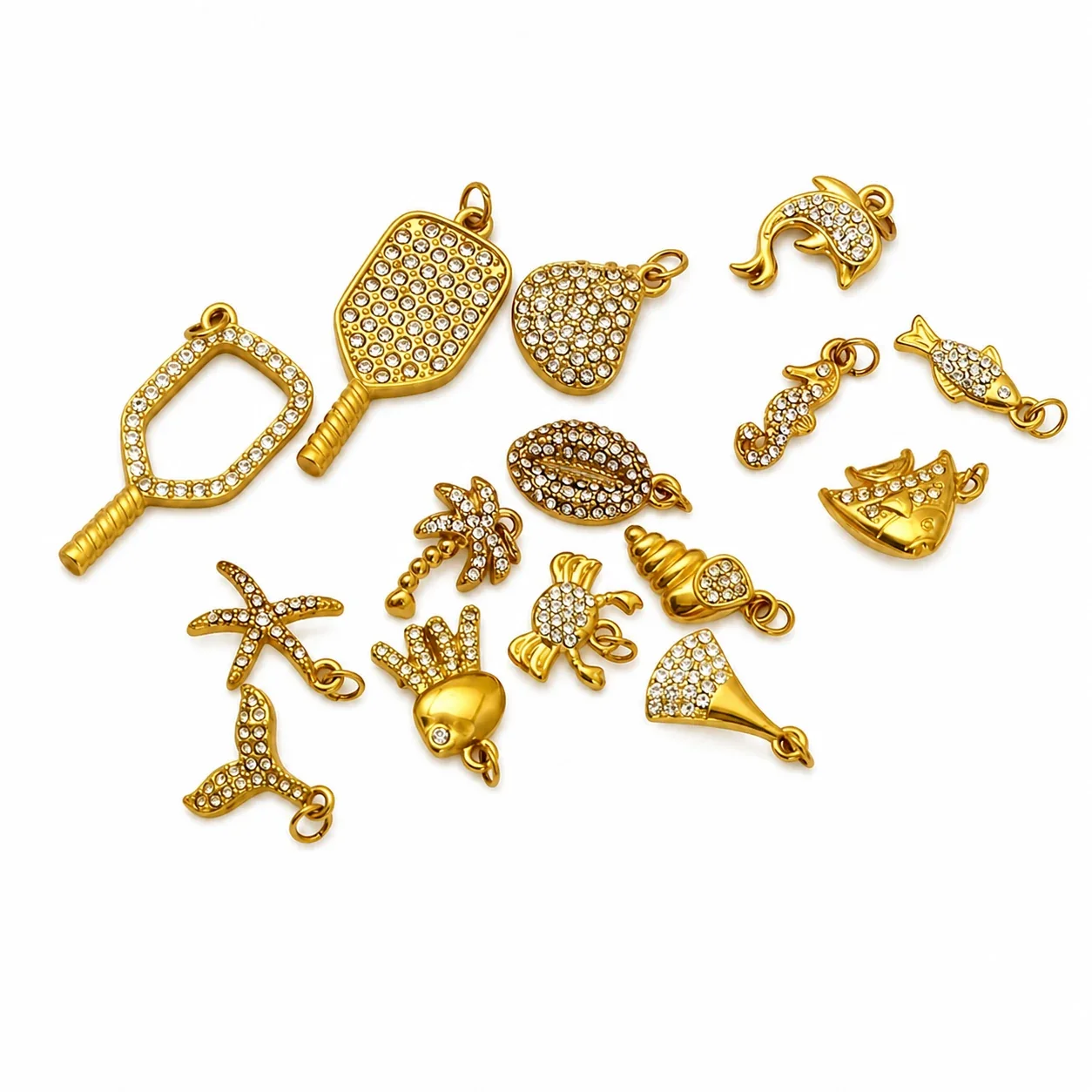 Playful Gold-Plated Stainless Steel Crystal Crab Pendant