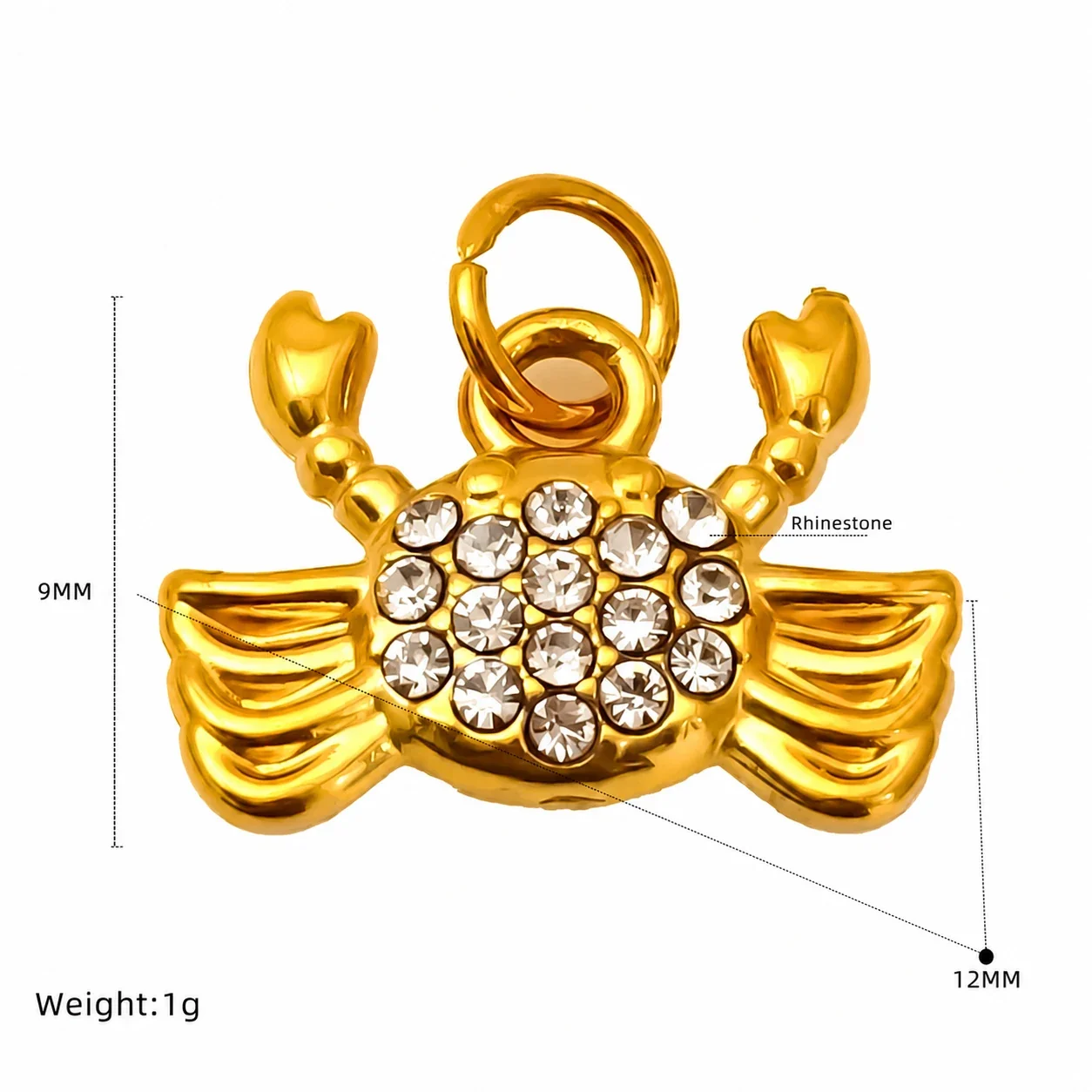 Playful Gold-Plated Stainless Steel Crystal Crab Pendant