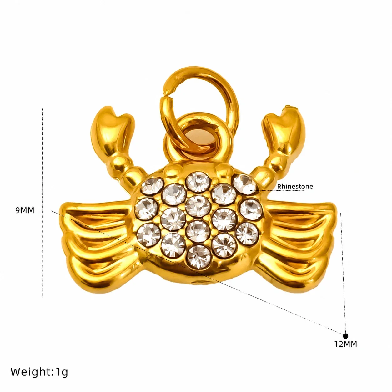 Playful Gold-Plated Stainless Steel Crystal Crab Pendant - Gold Ray Crystal Charm
