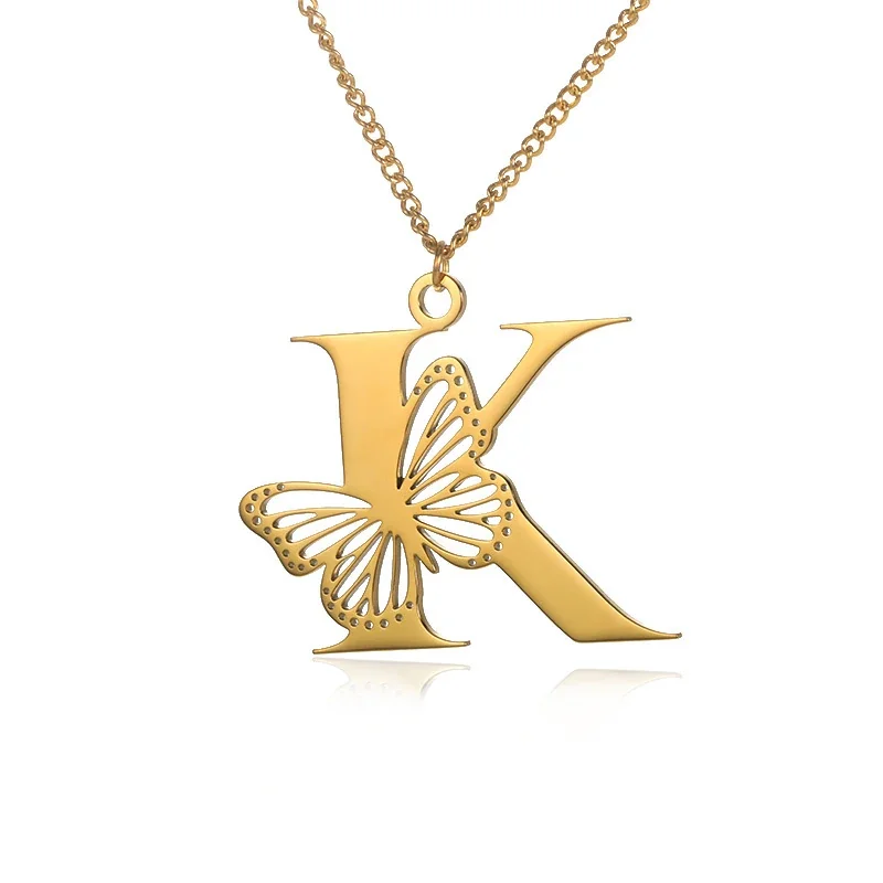 Butterfly Initial 18K Gold-Plated Stainless Steel Necklace