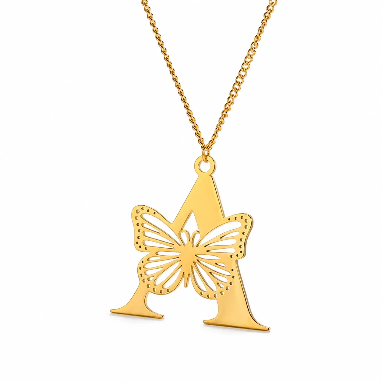Butterfly Initial 18K Gold-Plated Stainless Steel Necklace