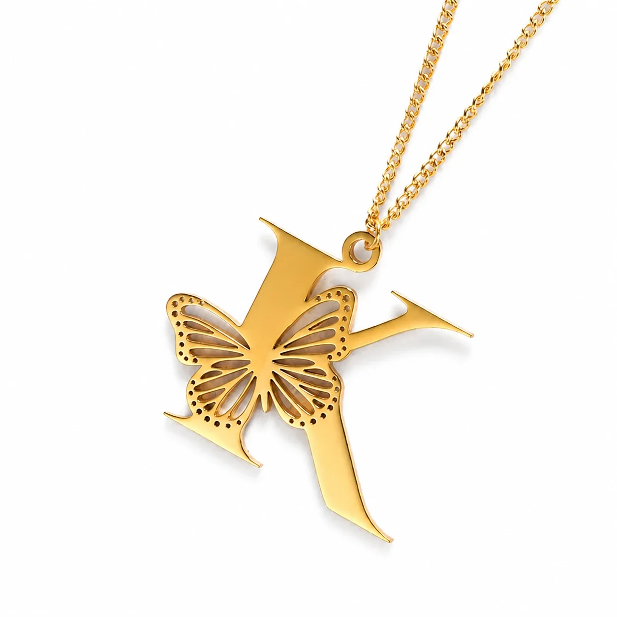Butterfly Initial 18K Gold-Plated Stainless Steel Necklace