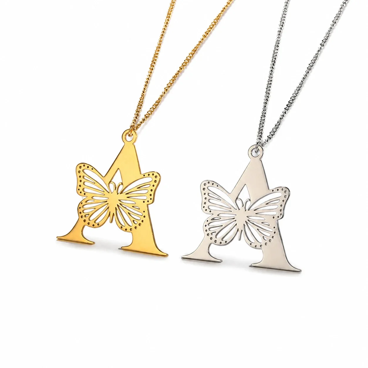 Butterfly Initial 18K Gold-Plated Stainless Steel Necklace - Letter A