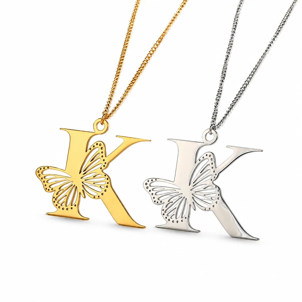 Butterfly Initial 18K Gold-Plated Stainless Steel Necklace - Letter K