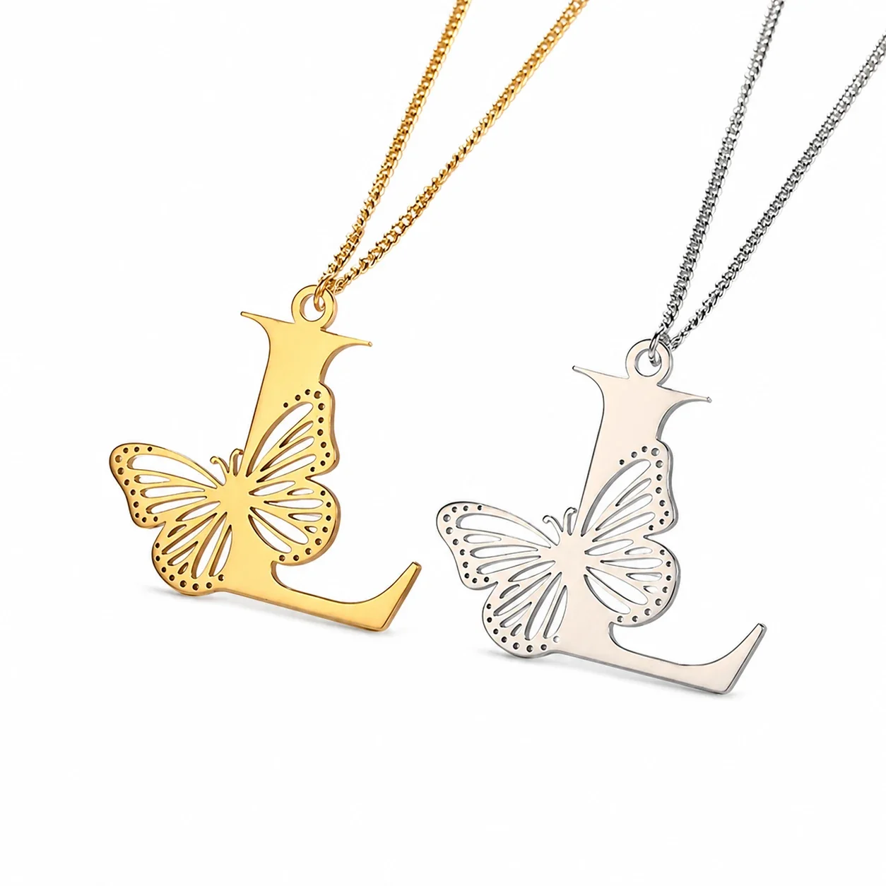 Butterfly Initial 18K Gold-Plated Stainless Steel Necklace - Letter L