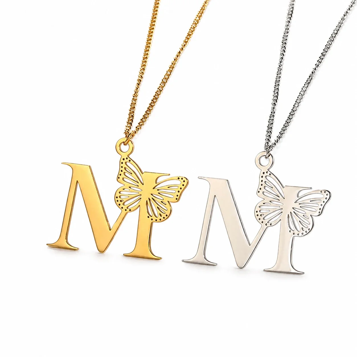 Butterfly Initial 18K Gold-Plated Stainless Steel Necklace - Letter M