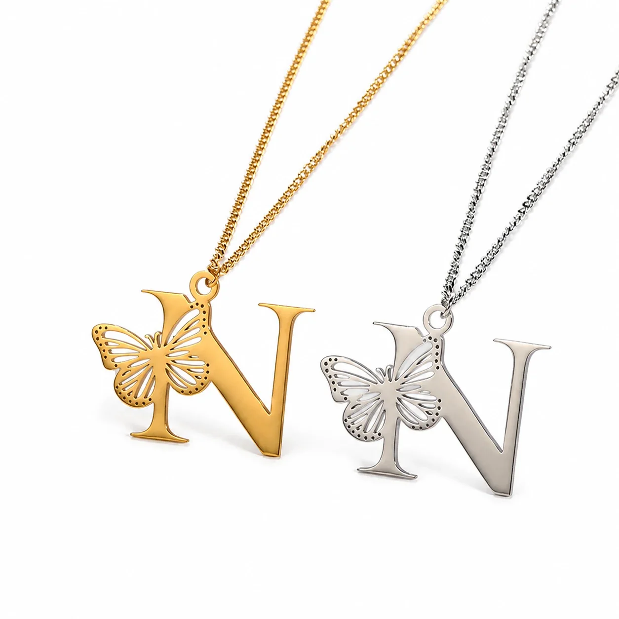 Butterfly Initial 18K Gold-Plated Stainless Steel Necklace - Letter N
