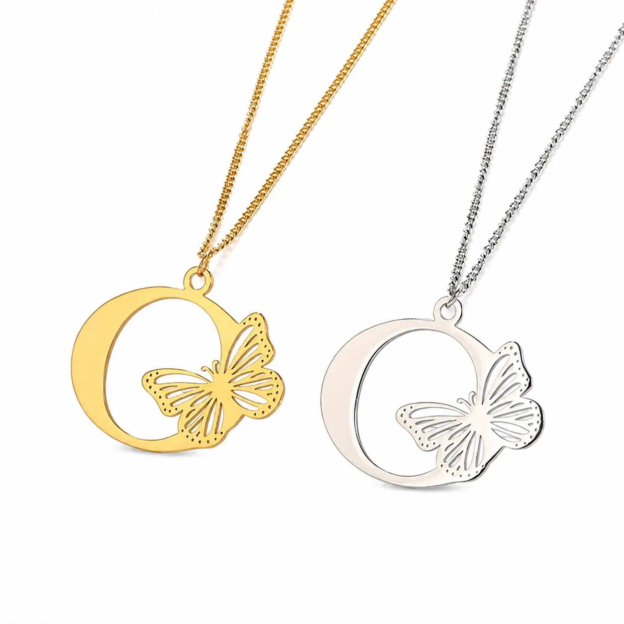 Butterfly Initial 18K Gold-Plated Stainless Steel Necklace - Letter O