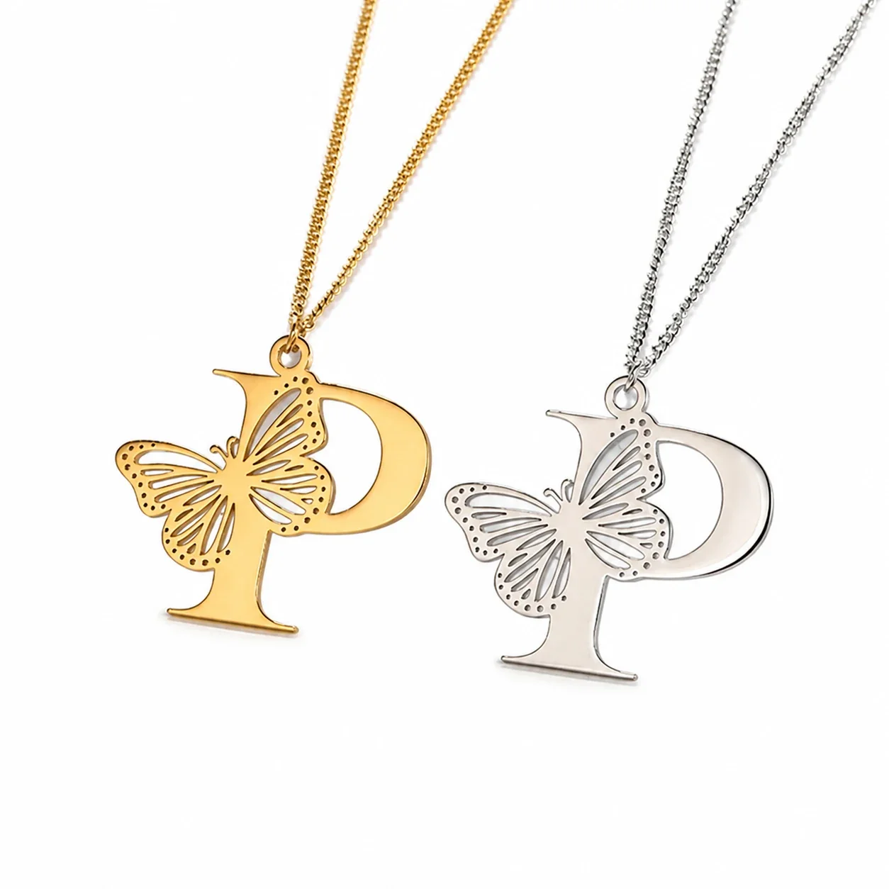 Butterfly Initial 18K Gold-Plated Stainless Steel Necklace - Letter P