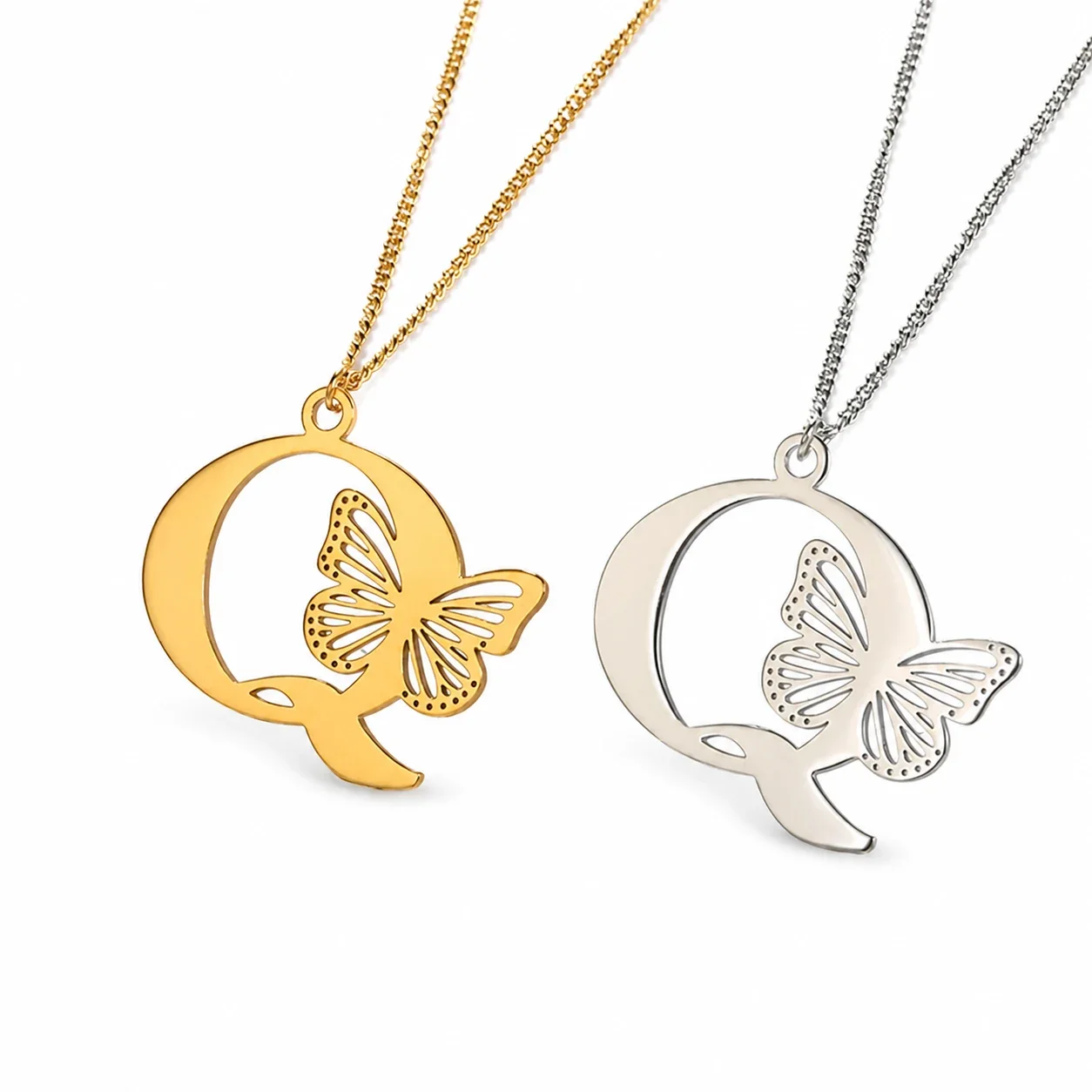 Butterfly Initial 18K Gold-Plated Stainless Steel Necklace - Letter Q