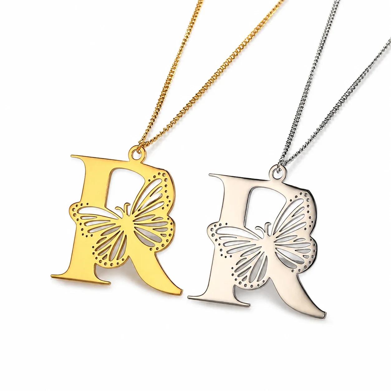 Butterfly Initial 18K Gold-Plated Stainless Steel Necklace - Letter R