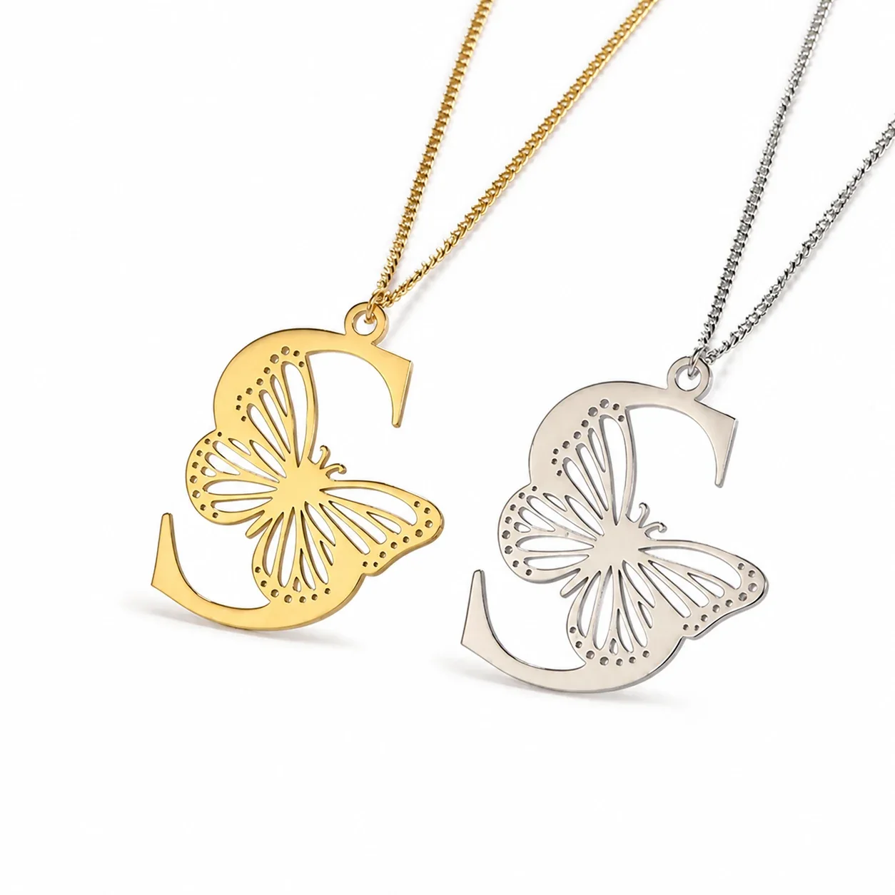 Butterfly Initial 18K Gold-Plated Stainless Steel Necklace - Letter S
