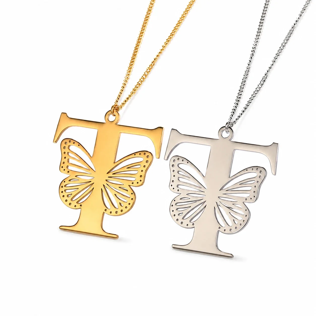 Butterfly Initial 18K Gold-Plated Stainless Steel Necklace - Letter T