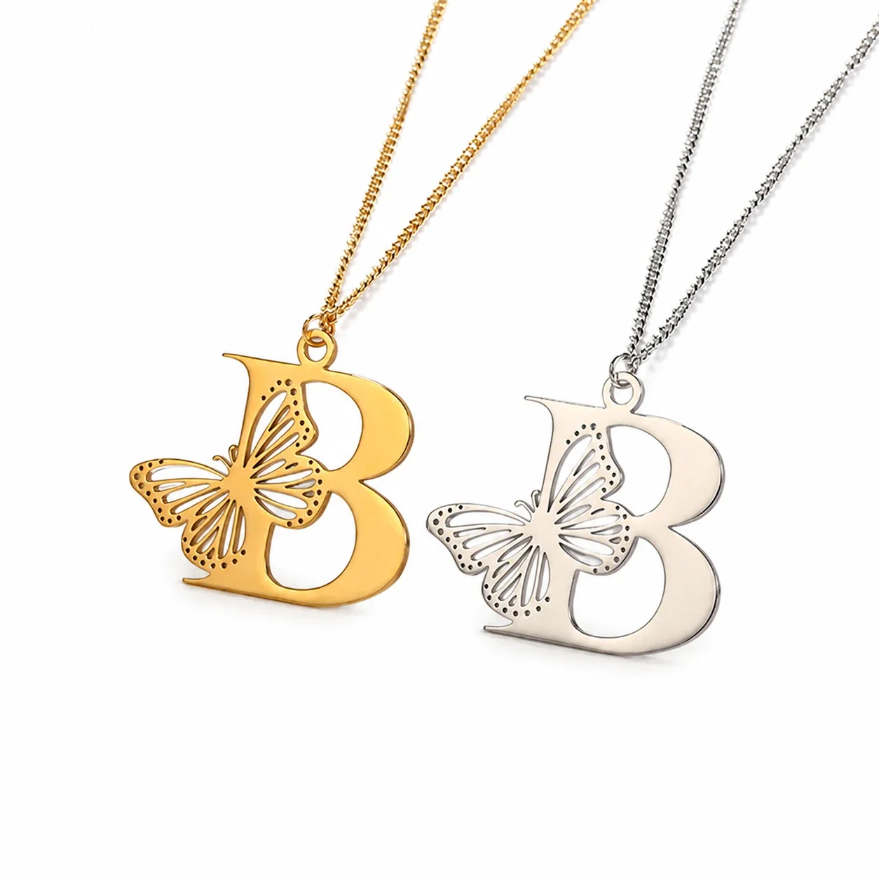 Butterfly Initial 18K Gold-Plated Stainless Steel Necklace - Letter B