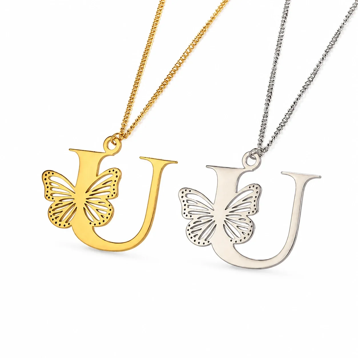 Butterfly Initial 18K Gold-Plated Stainless Steel Necklace - Letter U