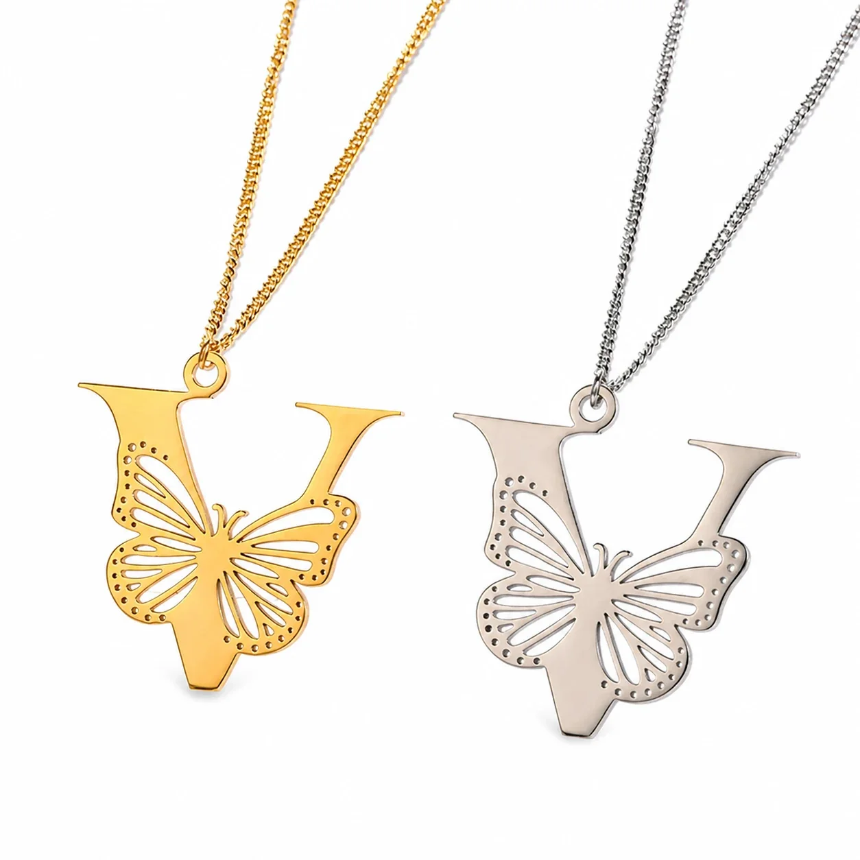 Butterfly Initial 18K Gold-Plated Stainless Steel Necklace - Letter V