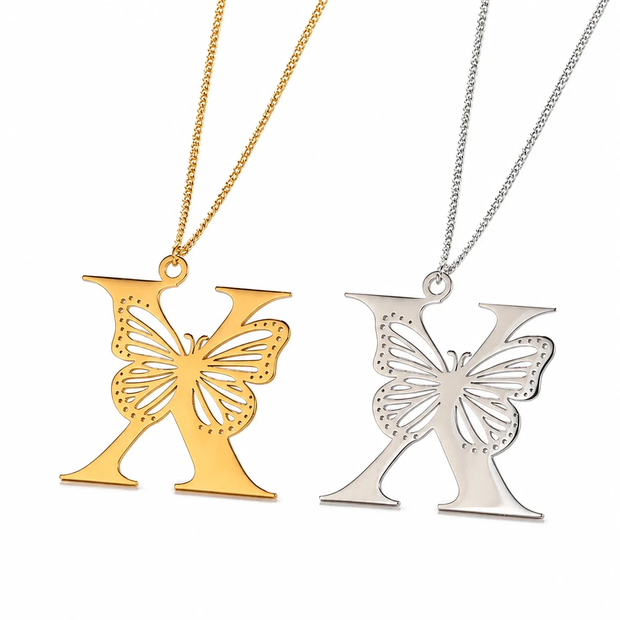 Butterfly Initial 18K Gold-Plated Stainless Steel Necklace - Letter X