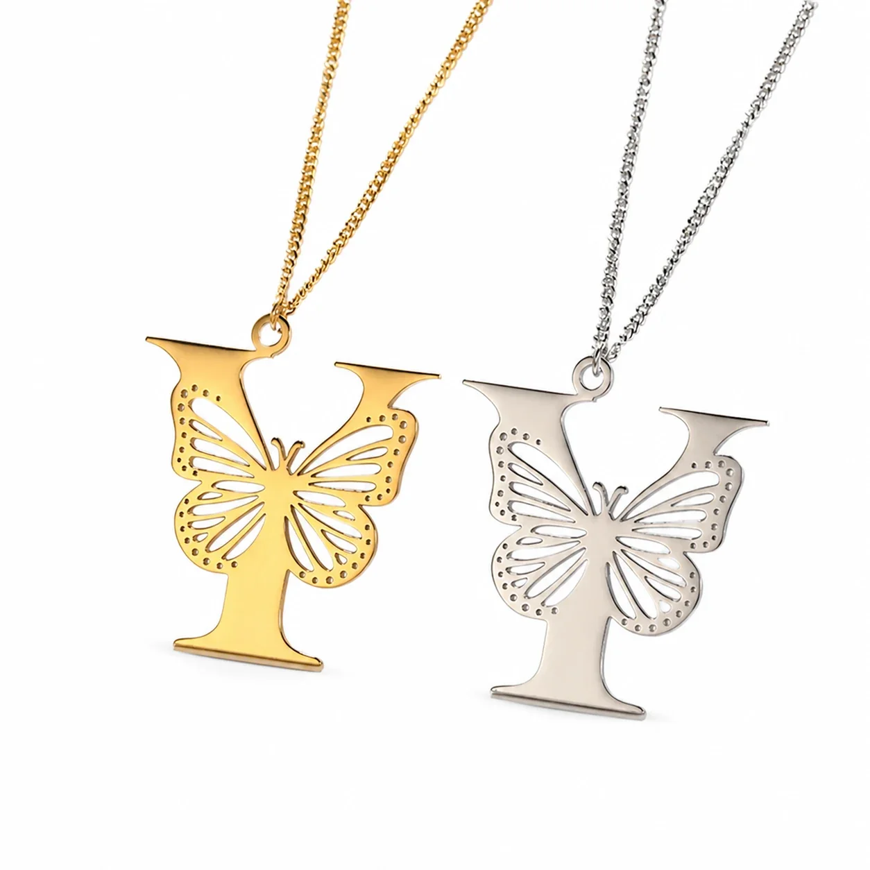 Butterfly Initial 18K Gold-Plated Stainless Steel Necklace - Letter Y