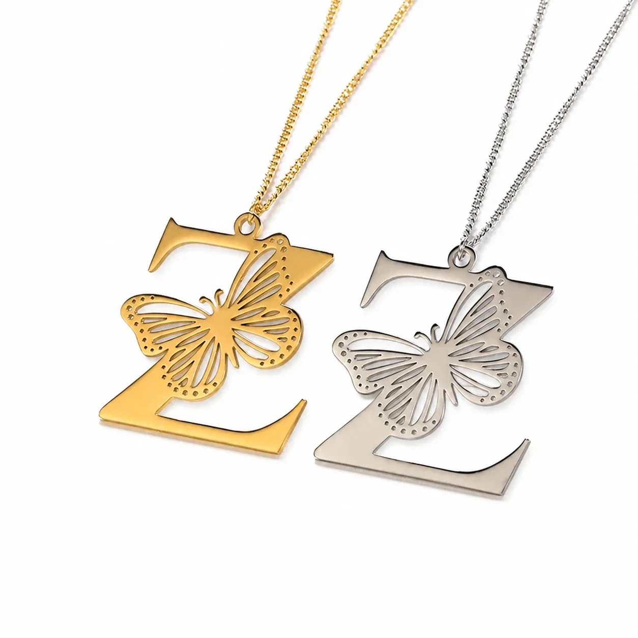 Butterfly Initial 18K Gold-Plated Stainless Steel Necklace - Letter Z