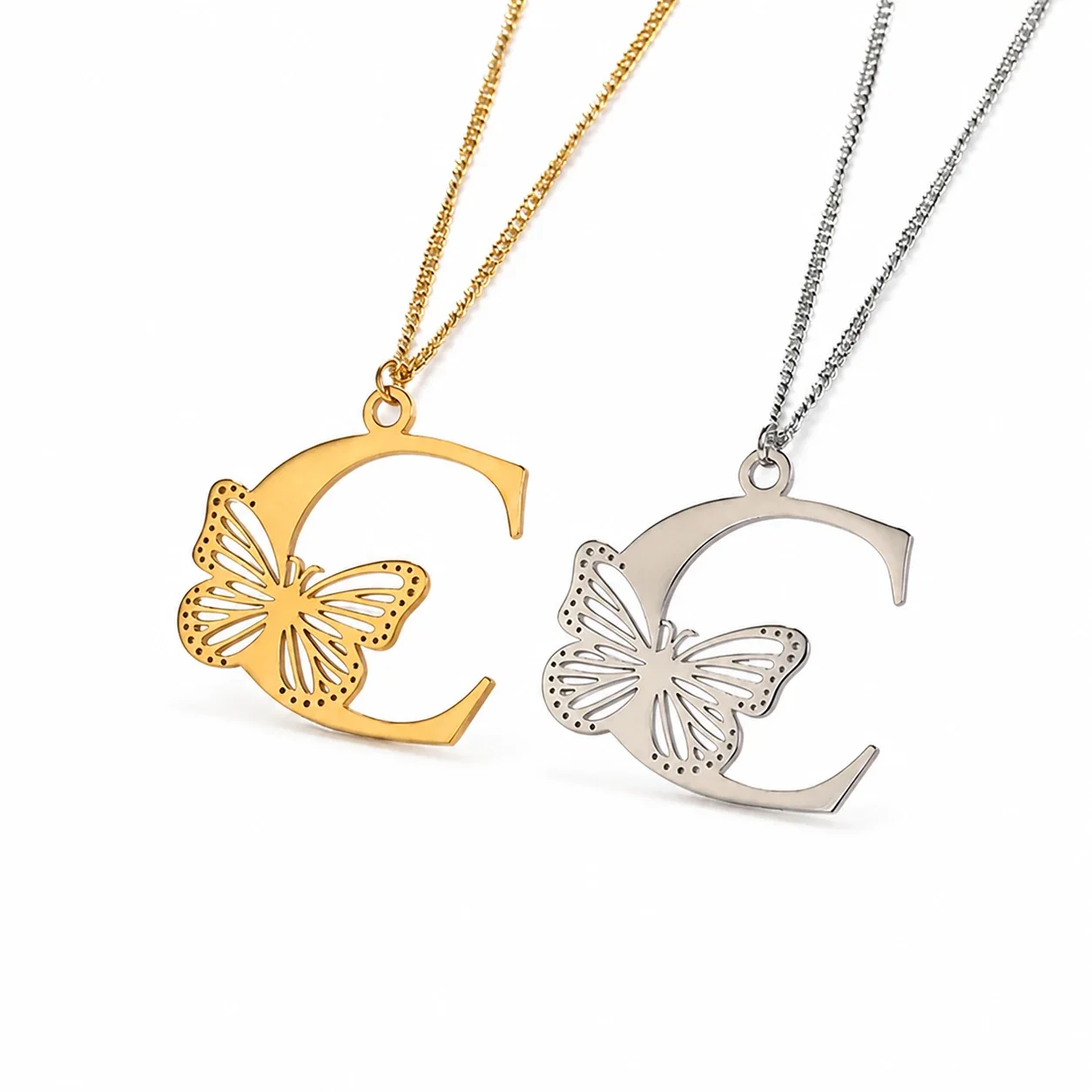 Butterfly Initial 18K Gold-Plated Stainless Steel Necklace - Letter C