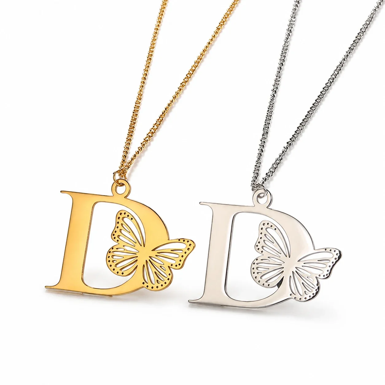 Butterfly Initial 18K Gold-Plated Stainless Steel Necklace - Letter D