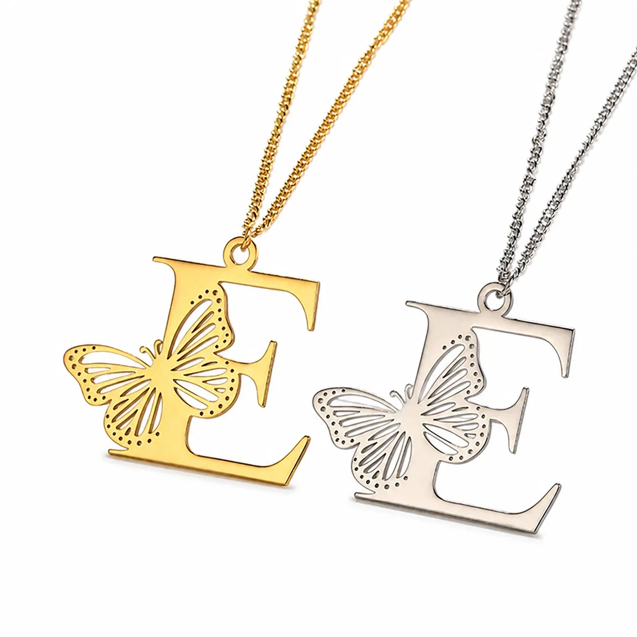 Butterfly Initial 18K Gold-Plated Stainless Steel Necklace - Letter E