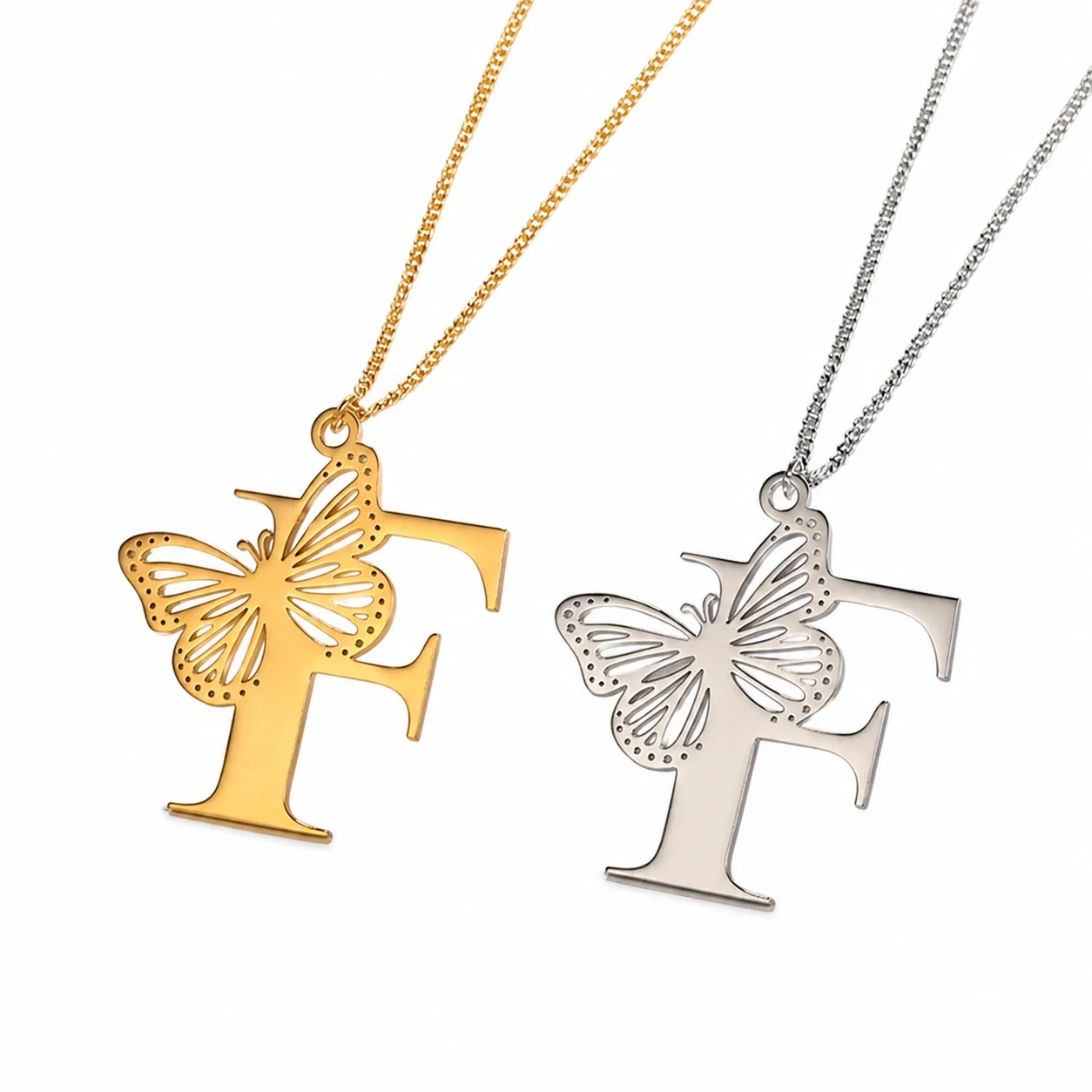 Butterfly Initial 18K Gold-Plated Stainless Steel Necklace - Letter F
